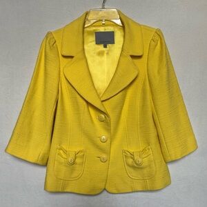 Classiques Entier Blazer Jacket Women Medium Yellow 3/4 Lined Textured Pockets